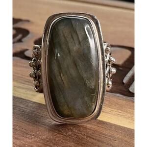 Sterling Silver Labradorite Ring Size 8 Large Statement Ring India 925
